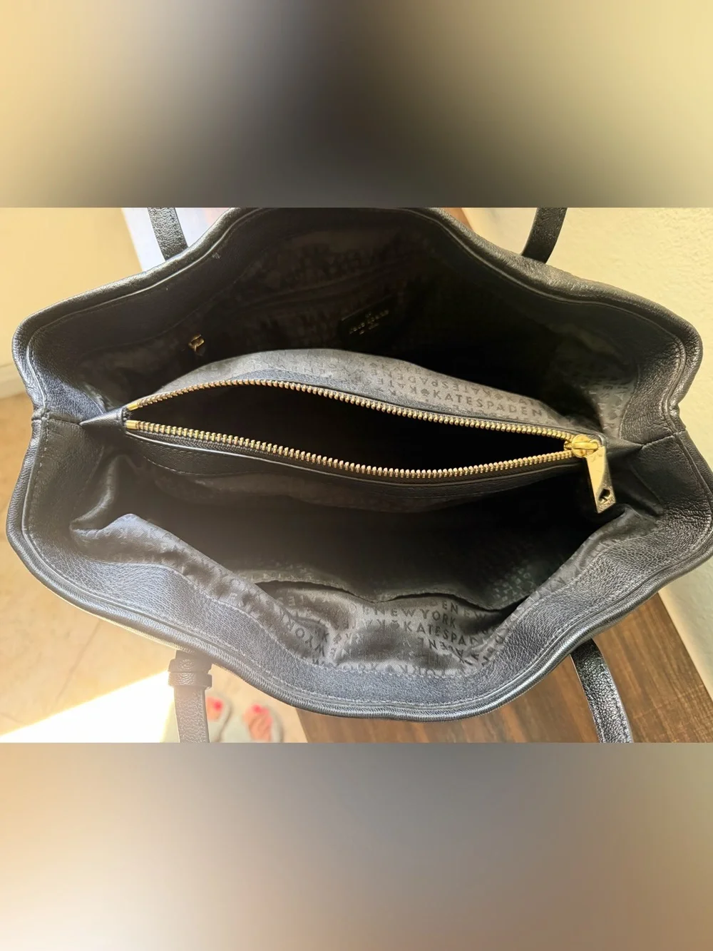 kate spade Black Leather Shoulder Bag with Gold Plate